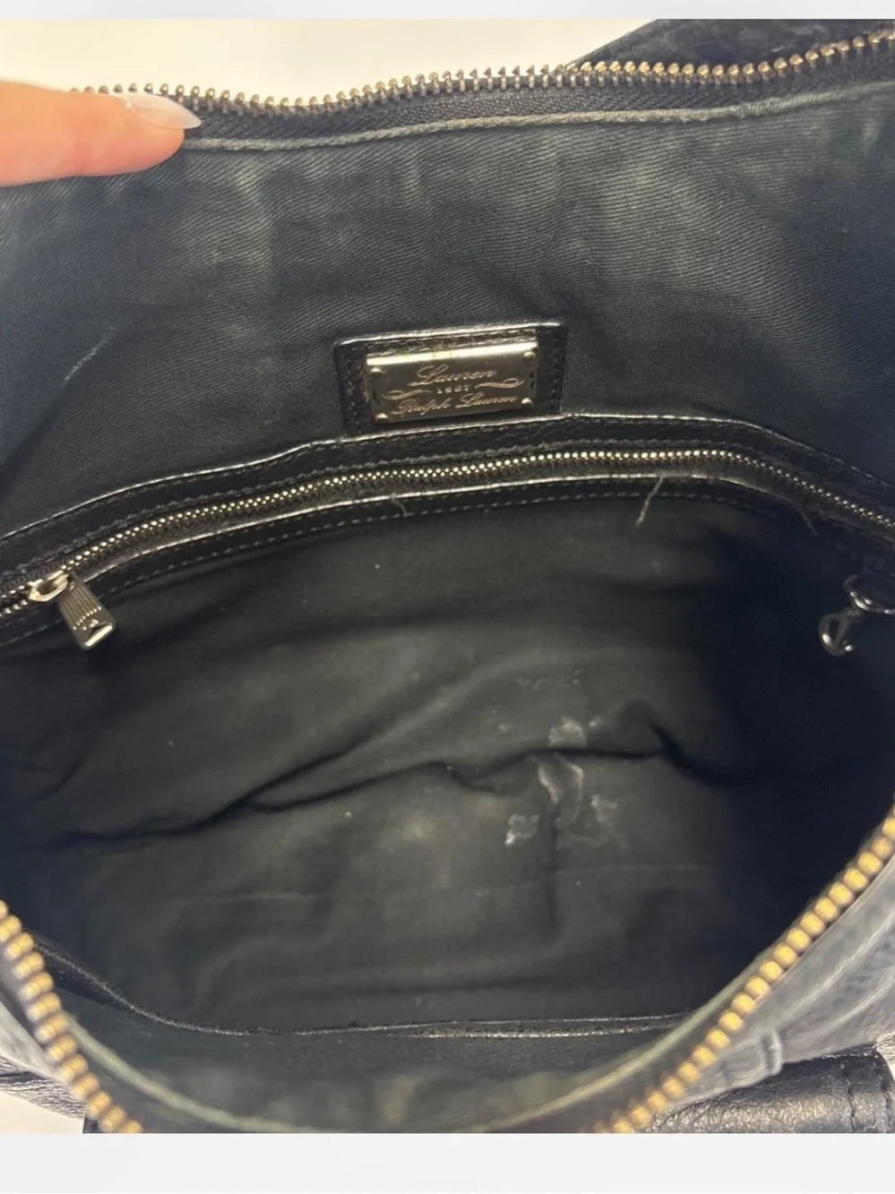 Y2K Lauren Ralph Lauren black pebbled leather hobo bag with silver hardware
